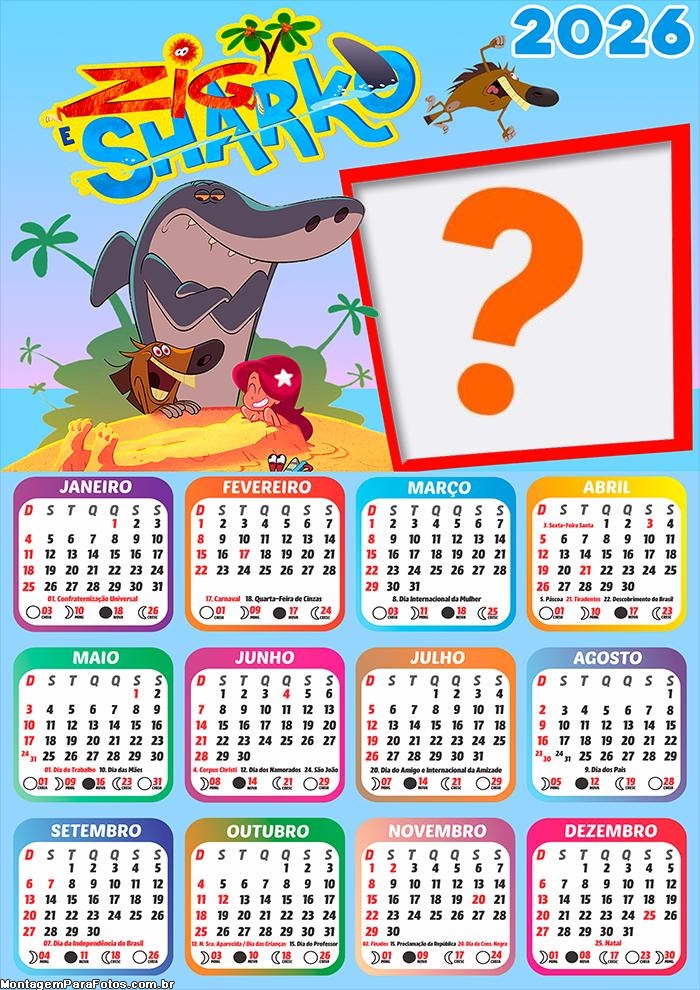 Calendário 2026 Zig & Sharko Emoldurar Foto Online