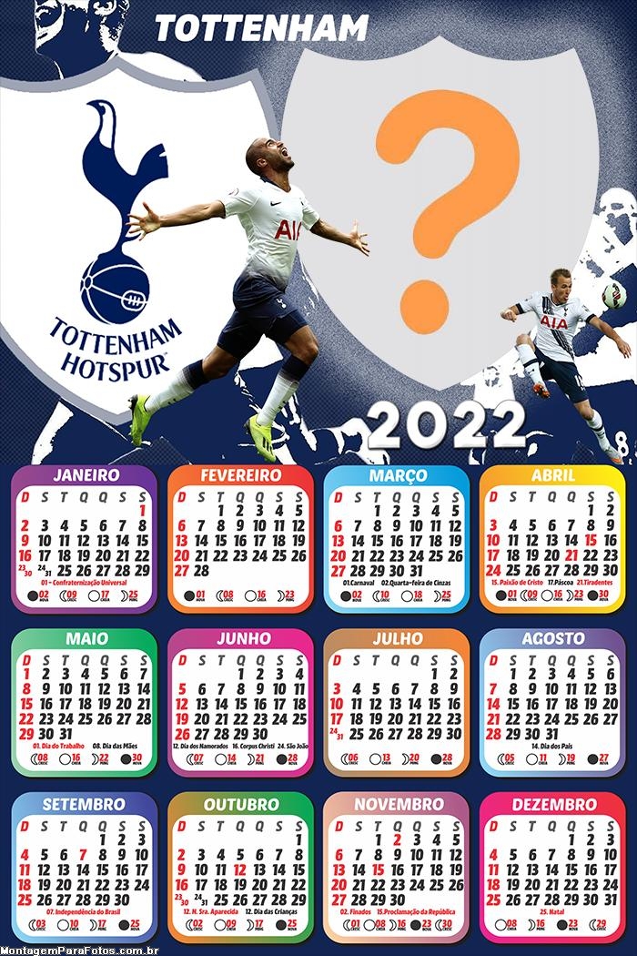 Calendário 2022 Colar Foto Tottenham