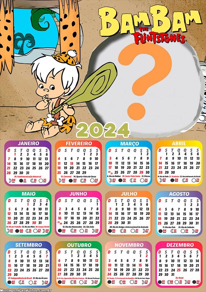 Calendário 2024 Bambam Flintstones Colar e Imprimir