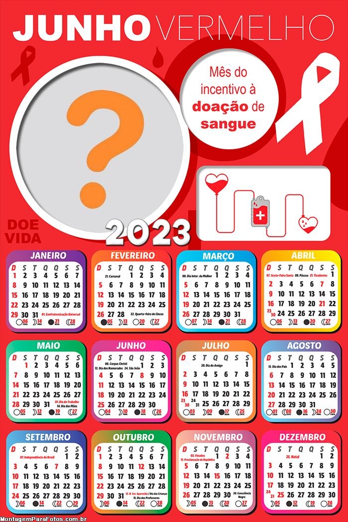 Calendário 2023 Campanha Junho Vermelho Montagem Online