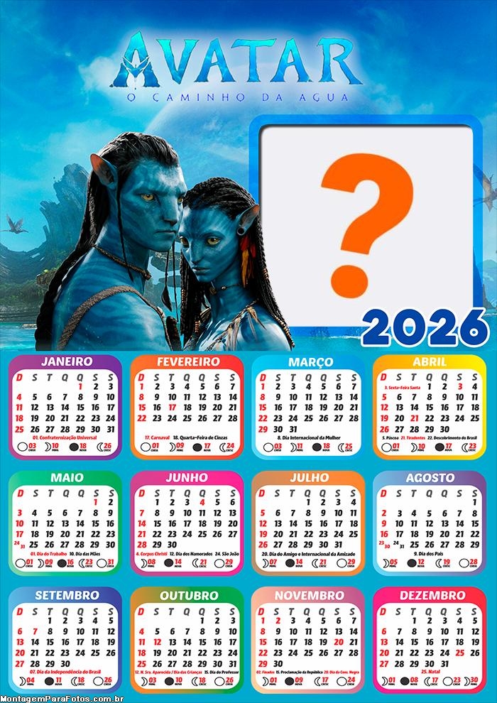 Calendário 2026 Avatar O Caminho da Água Colagem Online