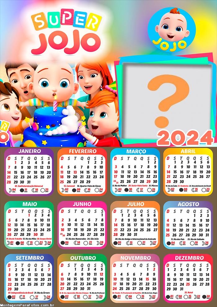 Calendário 2024 Super Jojo Montagem Infantil