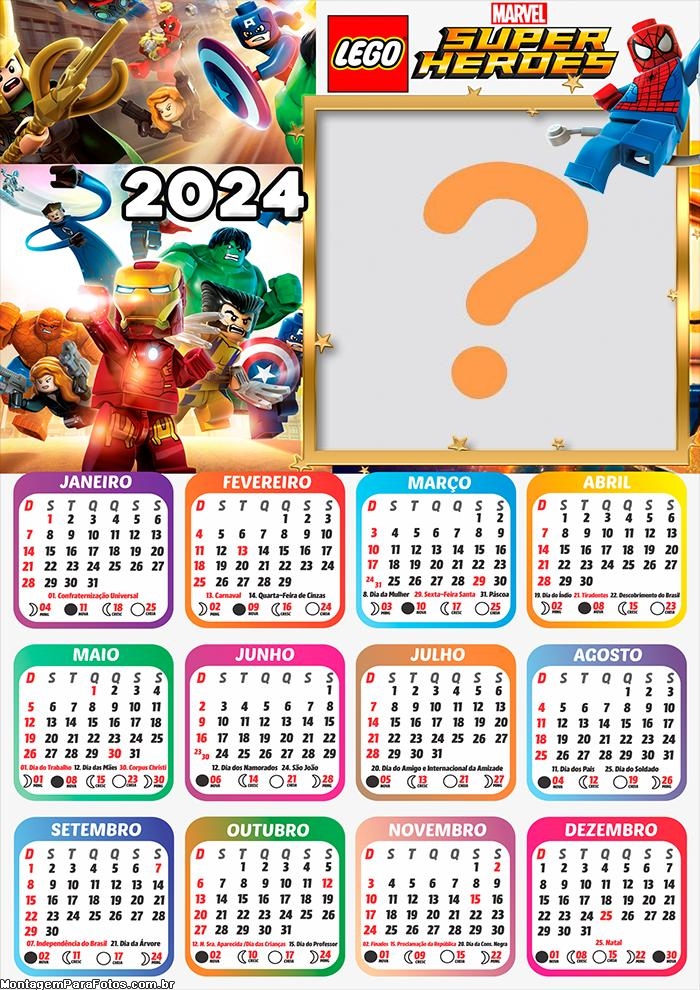 Calendário 2024 Lego Super Heroes Editar Online Grátis