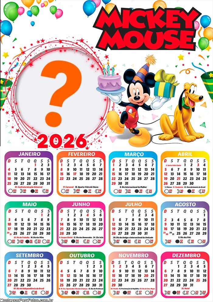 Foto em Calendário 2026 Mickey Mouse Online