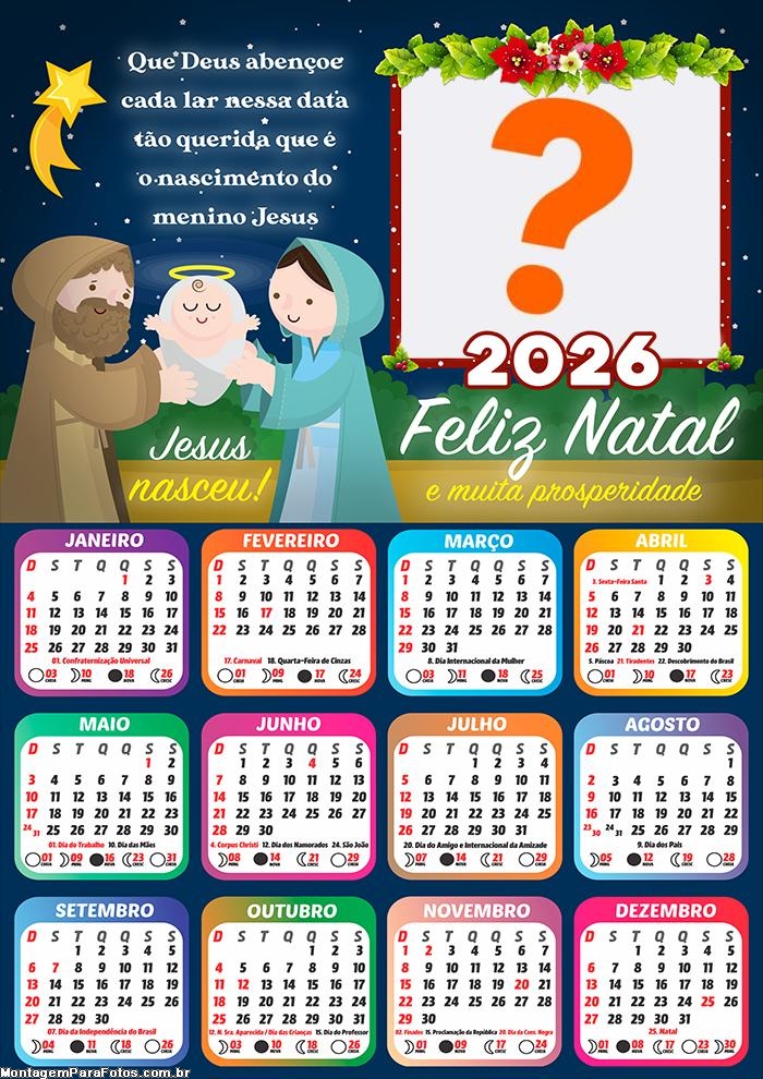 Calendário 2026 Que Deus Abençoe cada lar Foto Colagem