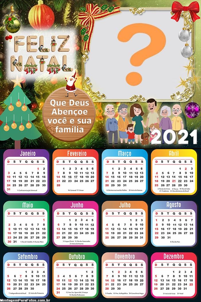 Calendário 2021 com Frase de Natal Foto Moldura