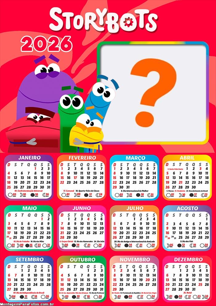 Calendário 2026 Story Bots Juntar Foto Online