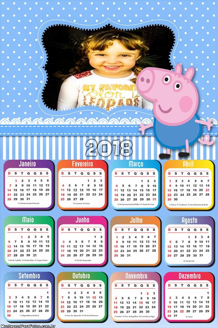 Calendário 2018 George da Peppa Pig