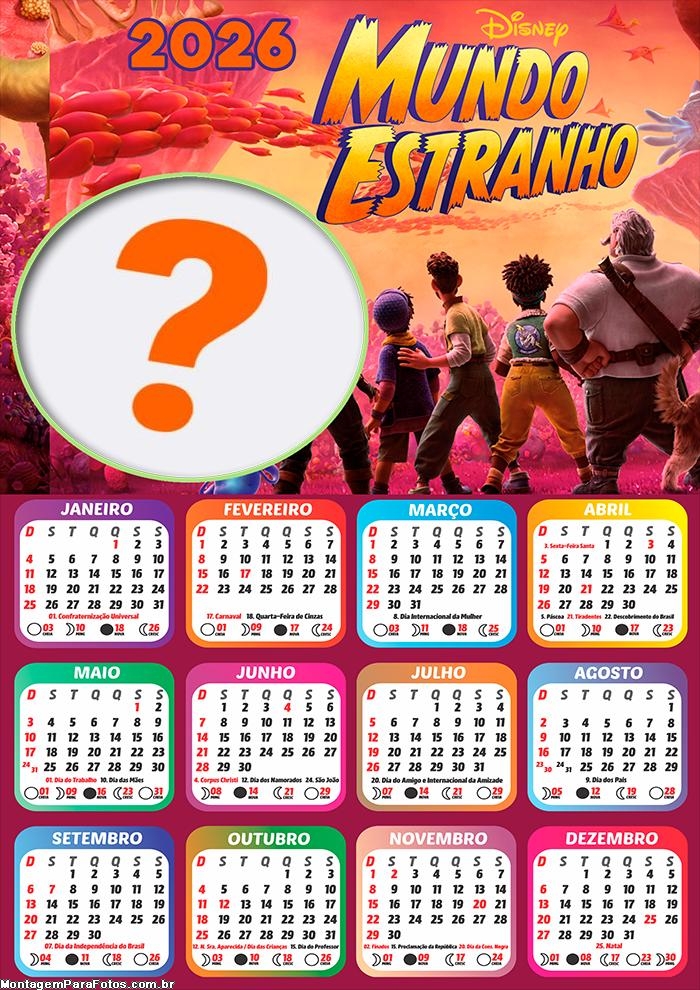 Calendário 2026 Mundo Estranho Criar Montagem