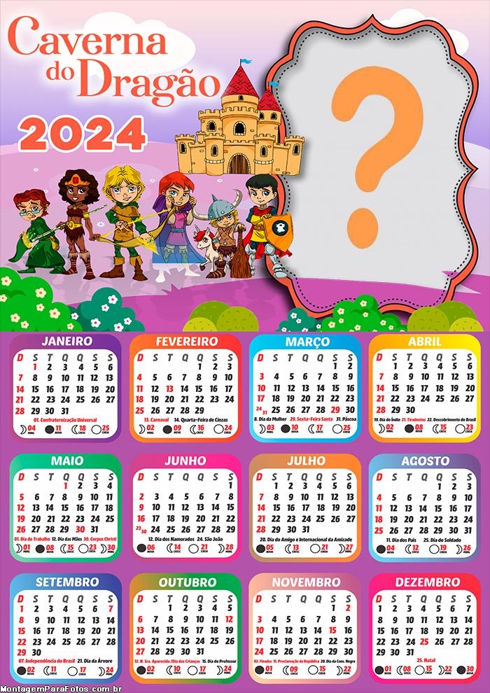 Calendário 2024 Baby Caverna do Dragão Colagem Grátis