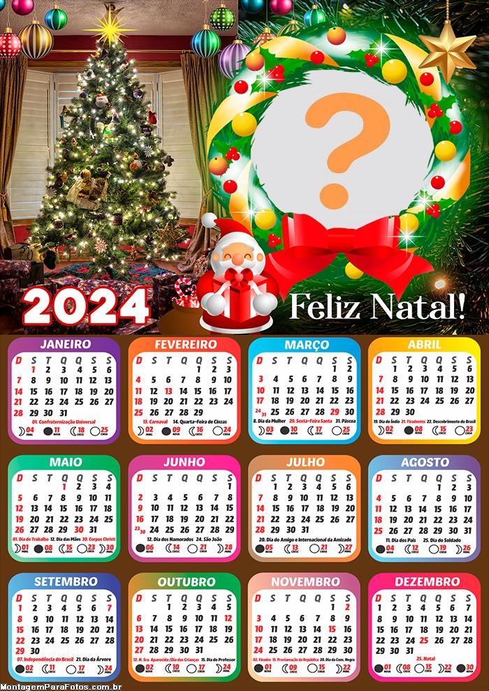 Foto Montagem Calendário 2024 Moldura de Guirlanda Natalina