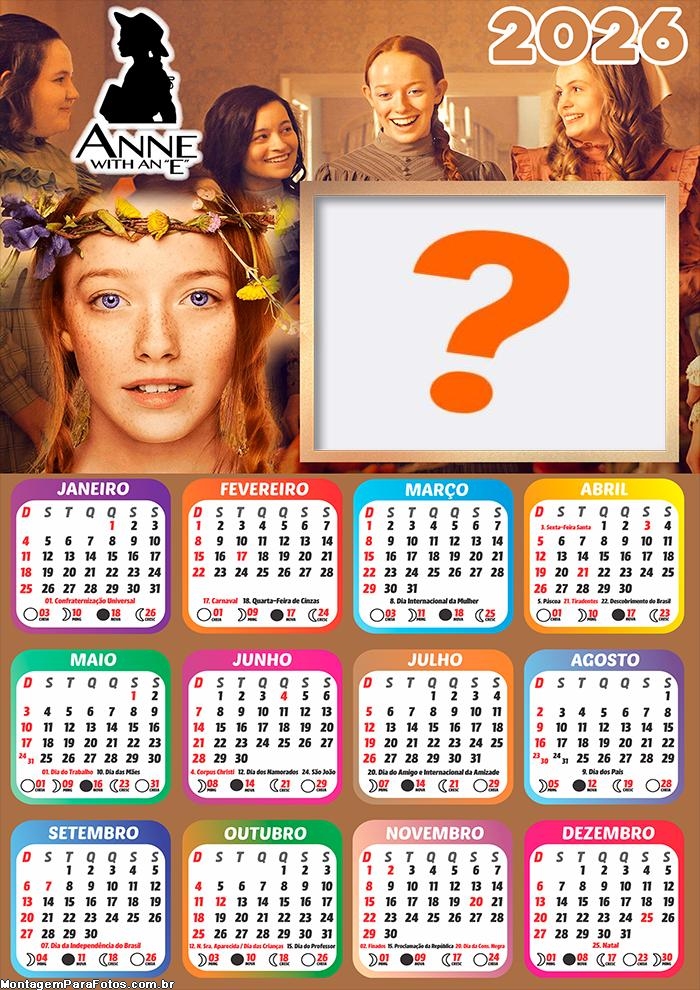Calendário 2026 Anne With an E Colagem Online