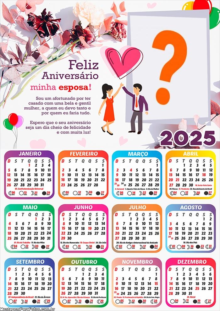 Calendário 2025 Feliz Aniversário Esposa Montagem Online