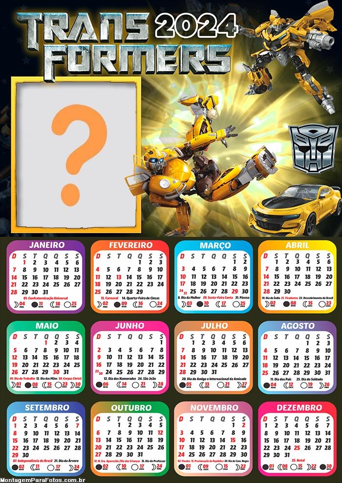 Calendário 2024 Editar Online Trasnformer Bumblebee