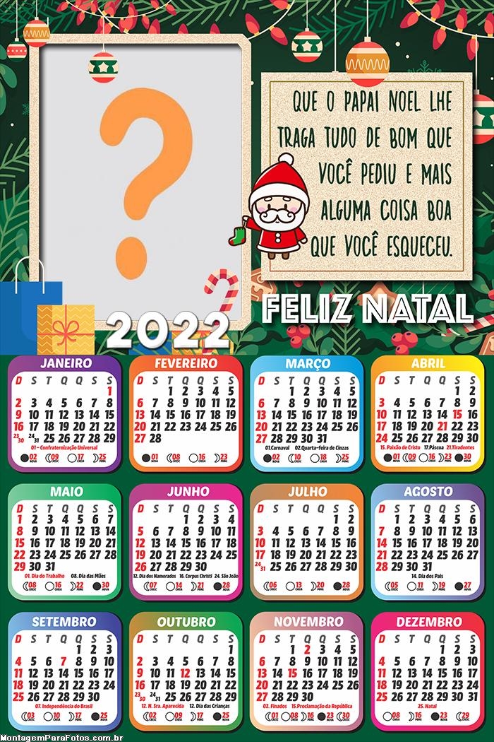 Calendário 2022 Papai Noel Tudo de Bom Feliz Natal | Colagem de Foto Calendário 2022 Papai Noel Tudo de Bom Feliz Natal | Colagem de Foto