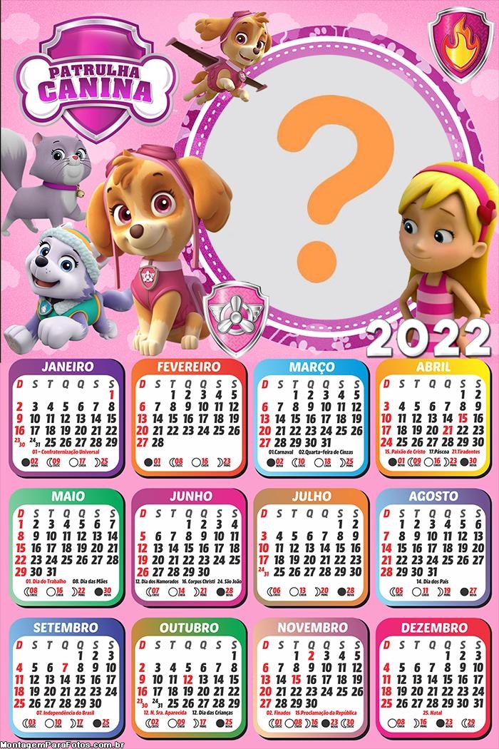 Calendário 2022 Patrulha Canina Meninas Online