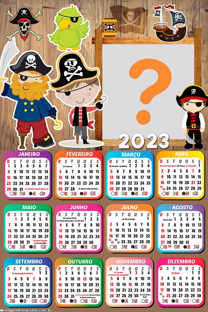 Calendário 2023 Tema Piratinha Colar Foto Online