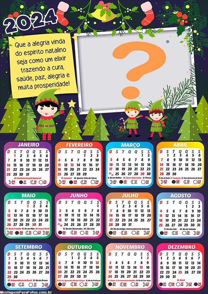 Calendário 2024 Muita Prosperidade Colagem Mensagem de Natal