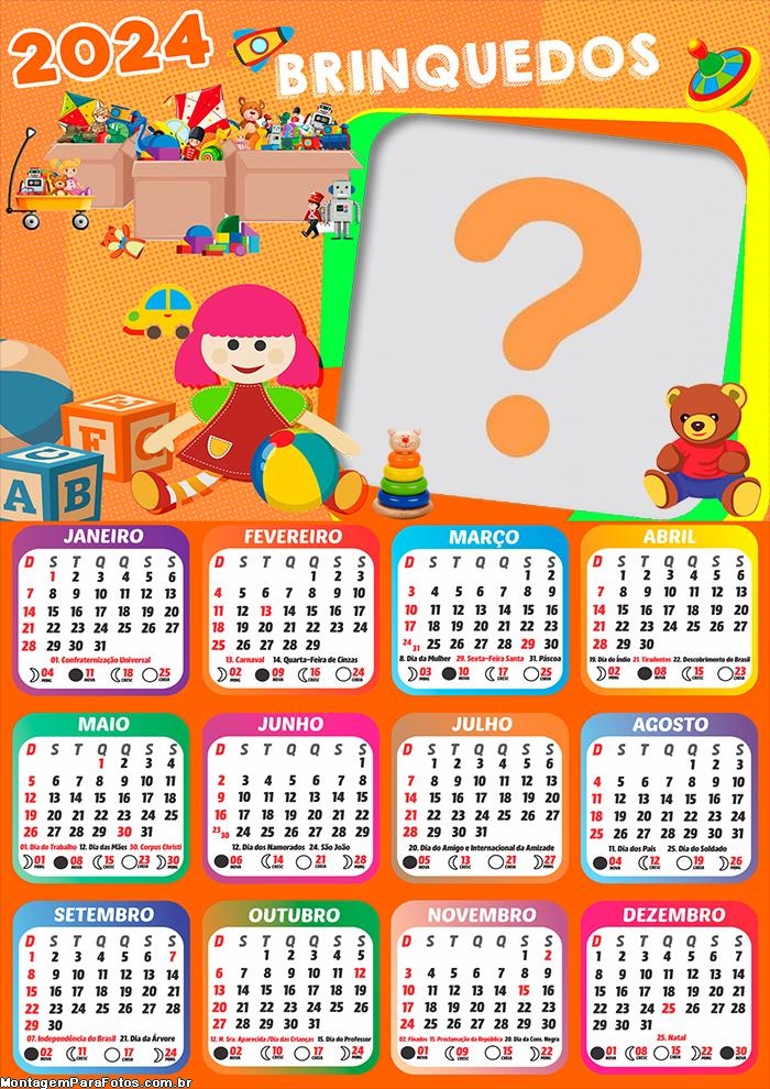 Calendário 2024 Brinquedos Montagem de Foto Infantil