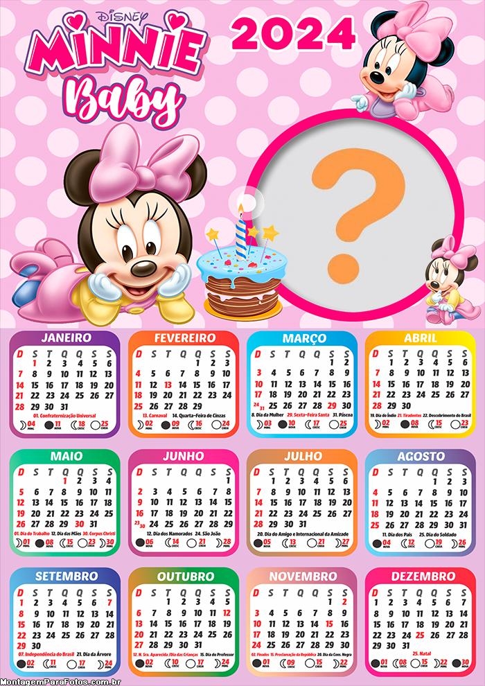 Colagem de Foto Online Calendário 2024 Minnie Baby