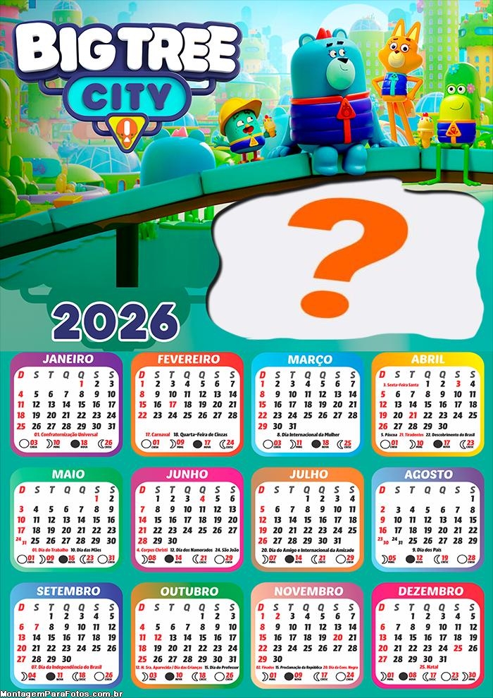 Calendário 2026 Big Tree City Arvolândia Colagem de Fotos