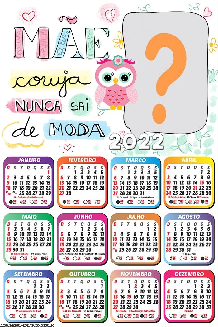 Calendário 2022 Mãe Coruja Montagem Infantil