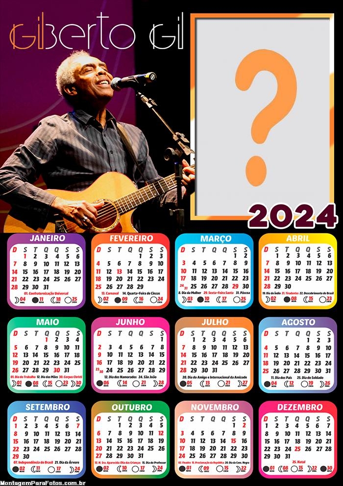 Calendário 2024 Foto Moldura Online Gilberto Gil