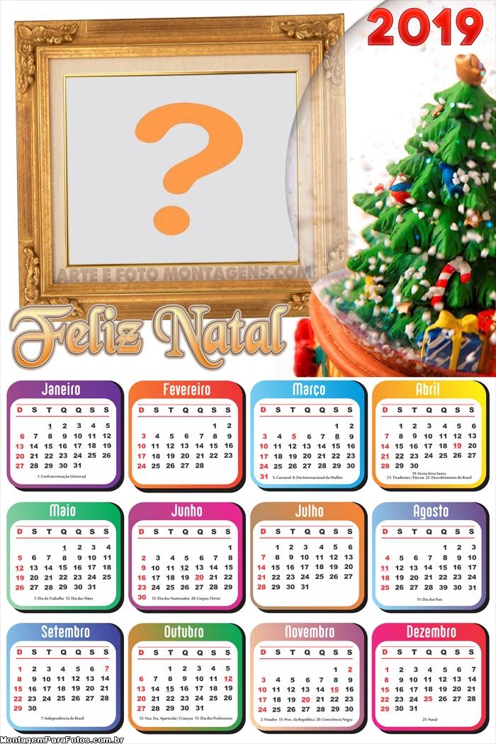 Calendário 2019 Bola de Vidro Árvore de Natal