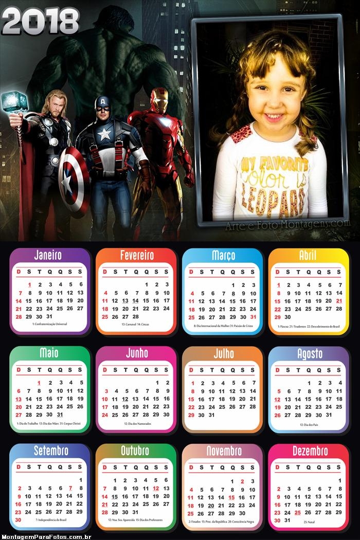 Calendário 2018 Vingadores Avengers