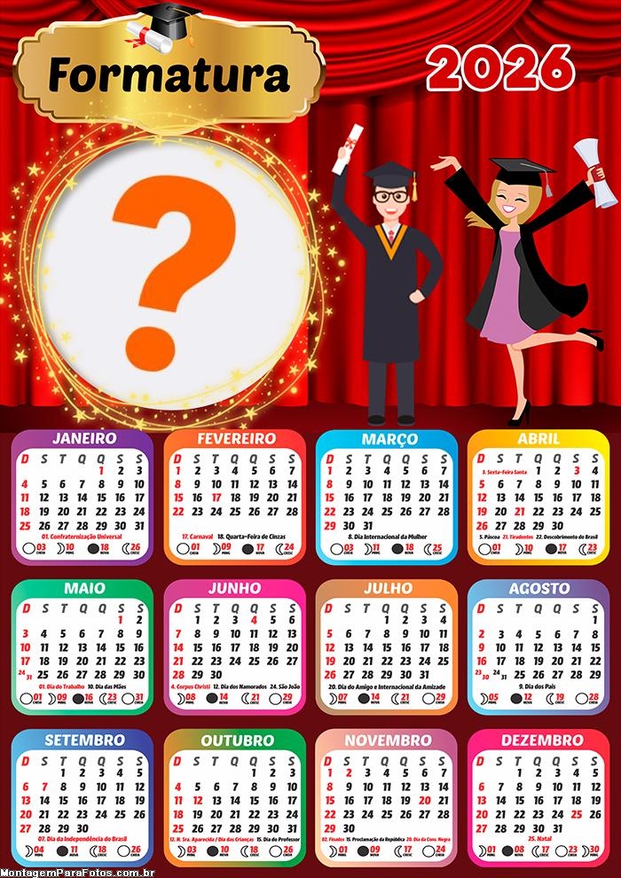 Calendário 2026 Formatura Foto Moldura