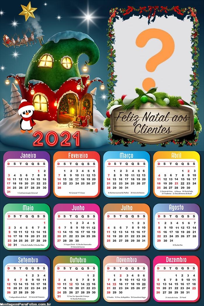 Calendário 2021 Mensagem de Natal para Clientes | Colagem de Foto