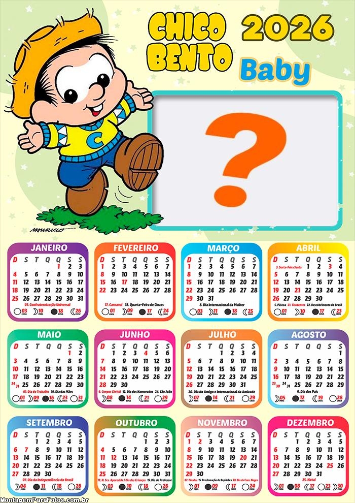 Calendário 2026 Chico Bento Baby Colagem Online