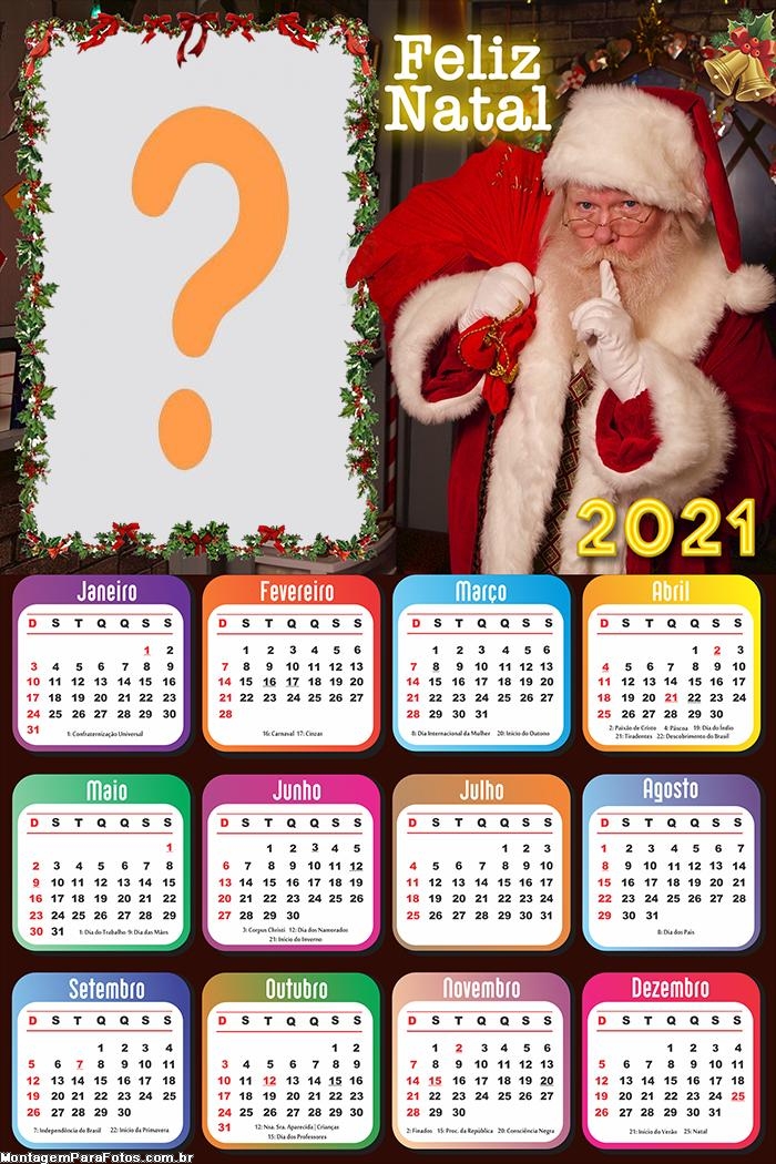 Calendário Natal 2021 Papai Noel Colagem de Foto