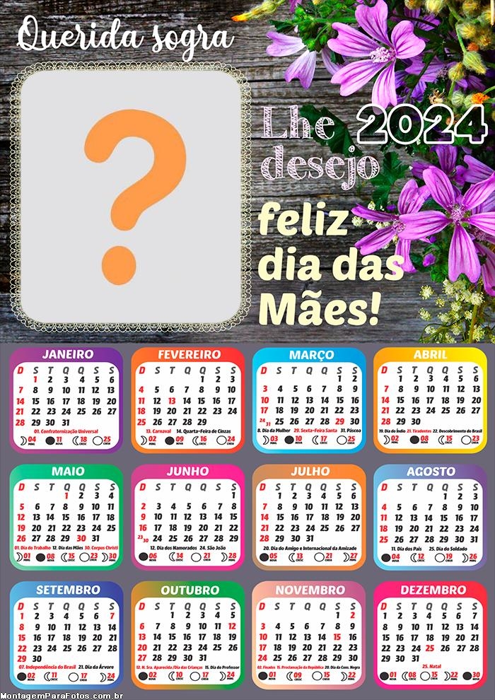 Calendário 2024 Sogra Feliz Dia das Mães Moldura de Foto