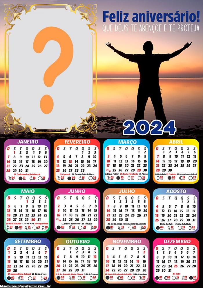 Calendário 2024 Feliz Aniversário Abençoado Foto Moldura