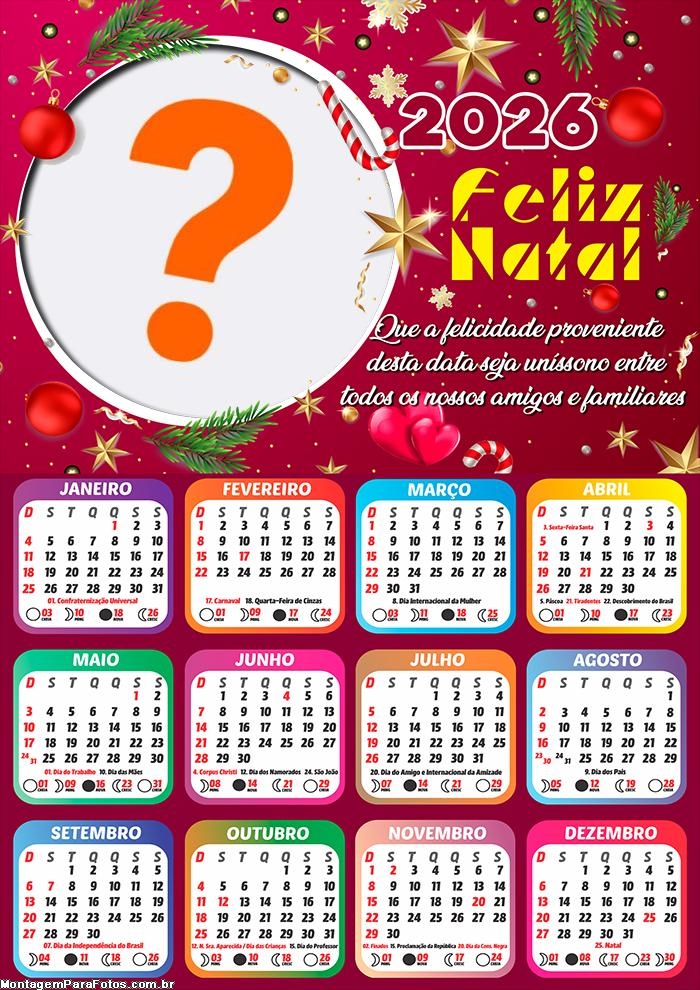 Foto Calendário 2026 Felicidade entre Nossos Amigos Grátis