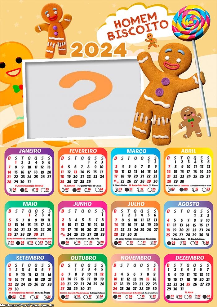 Calendário 2024 Biscoitinho do Shrek Foto Colagem Online