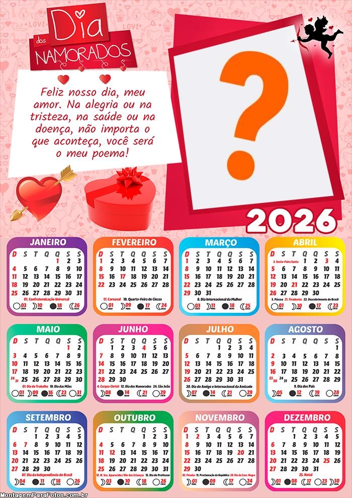 Foto em Calendário 2026 Feliz nosso Dia Meu Amor Online