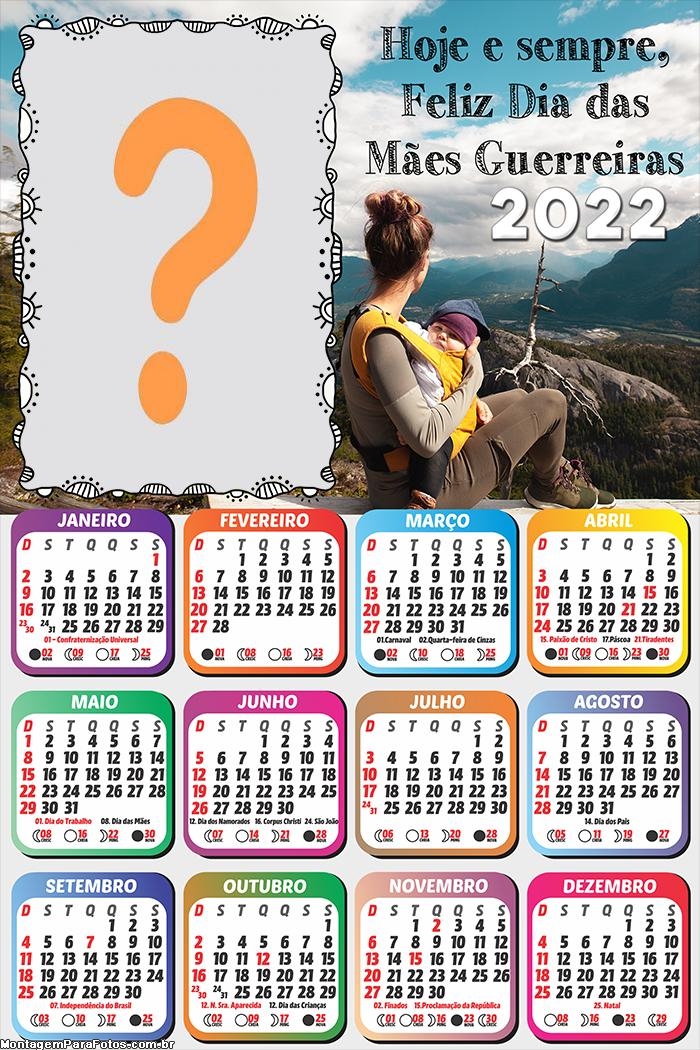 Calendário 2022 Mãe Guerreiras Colagem Grátis