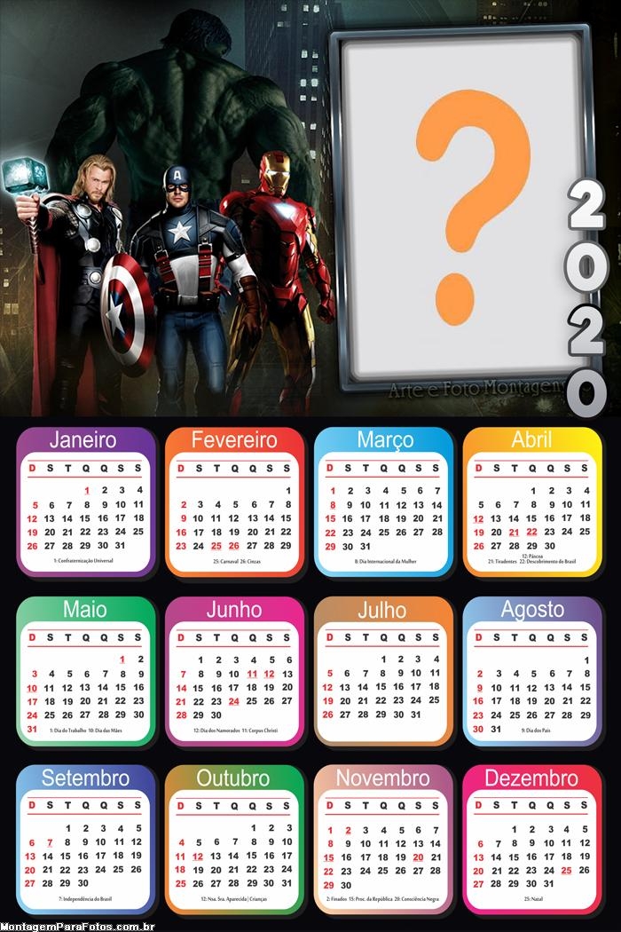Calendário 2020 Vingadores Avengers Montagem pra Fotos