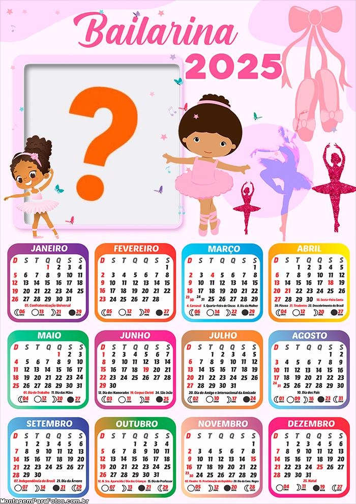 Calendário 2025 Bailarina Morena Fazer Montagem Online