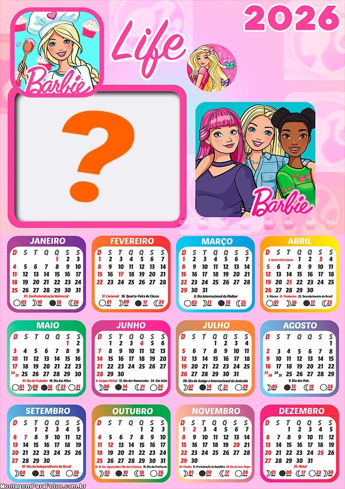 Calendário 2026 Barbie Life Colar Foto Online