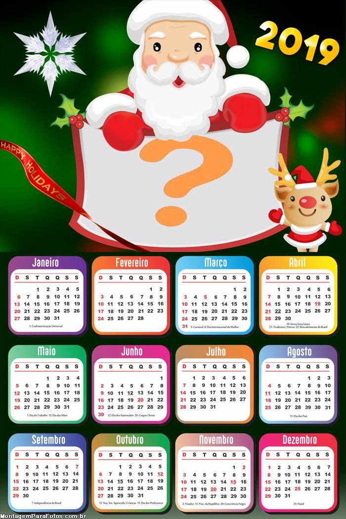Calendário 2019 do Papai Noel