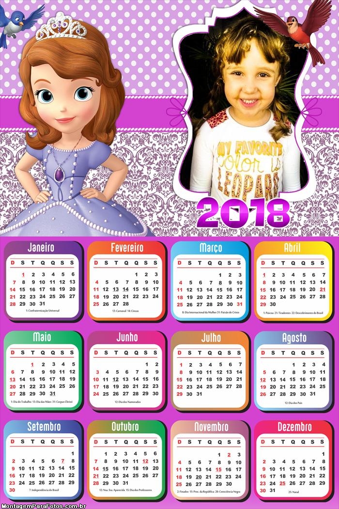 Calendário 2018 Sofia Vestido Roxo