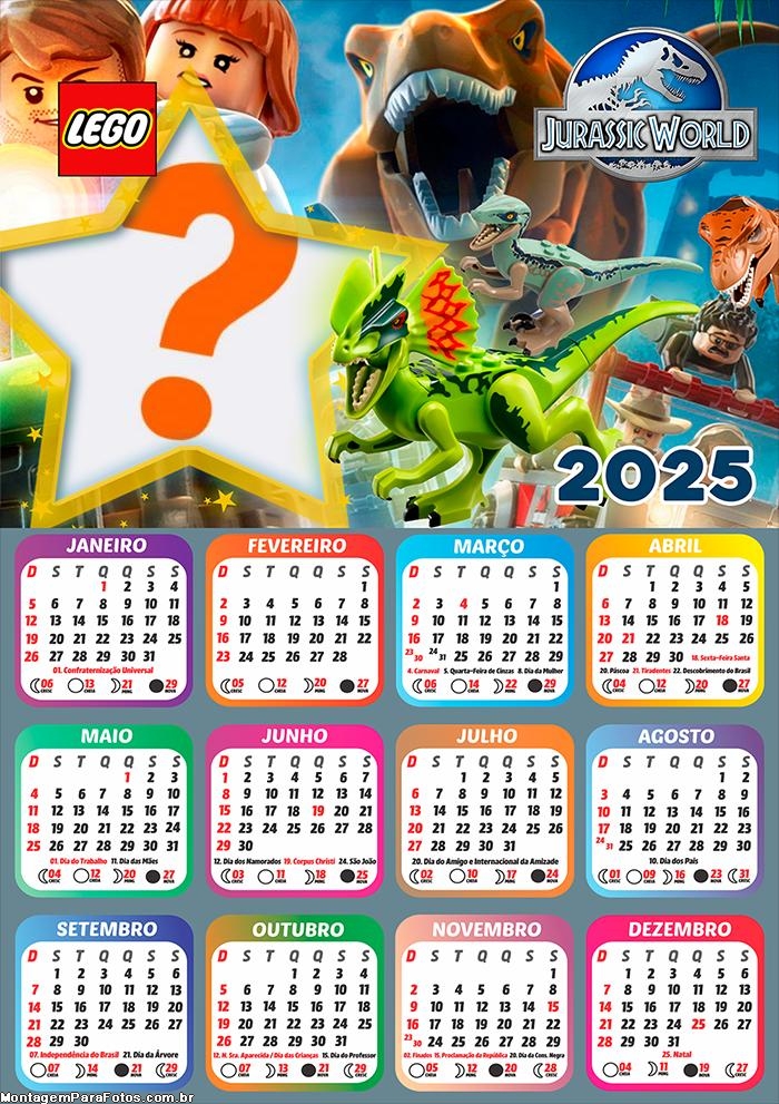 Calendário 2025 Lego Jurassic World Foto Online Colagem de Foto