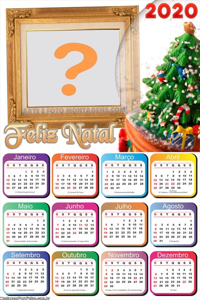 Calendário 2020 Moldura Digital de Natal
