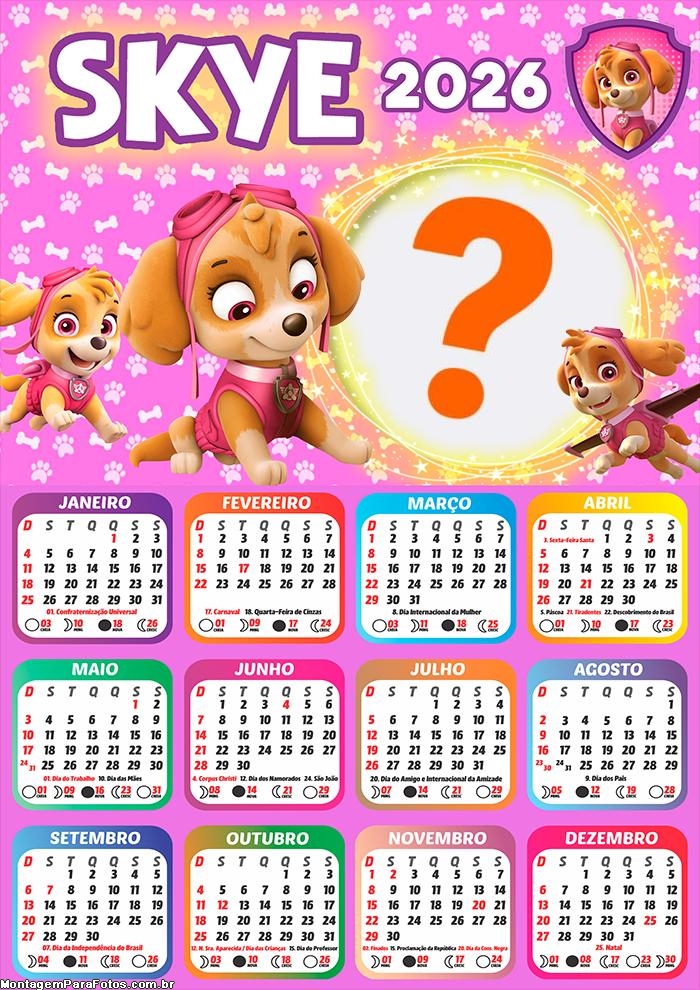 Foto em Calendário 2026 Skye Patrulha Canina Online