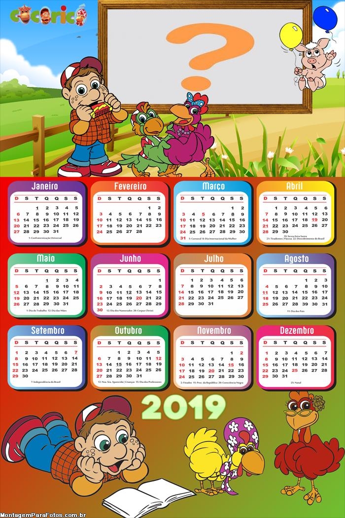 Calendário 2019 Cocoricó