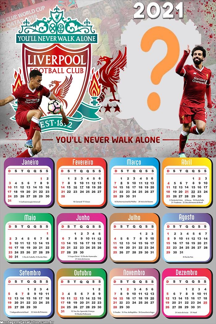 Calendário 2021 Liverpool Time de Futebol