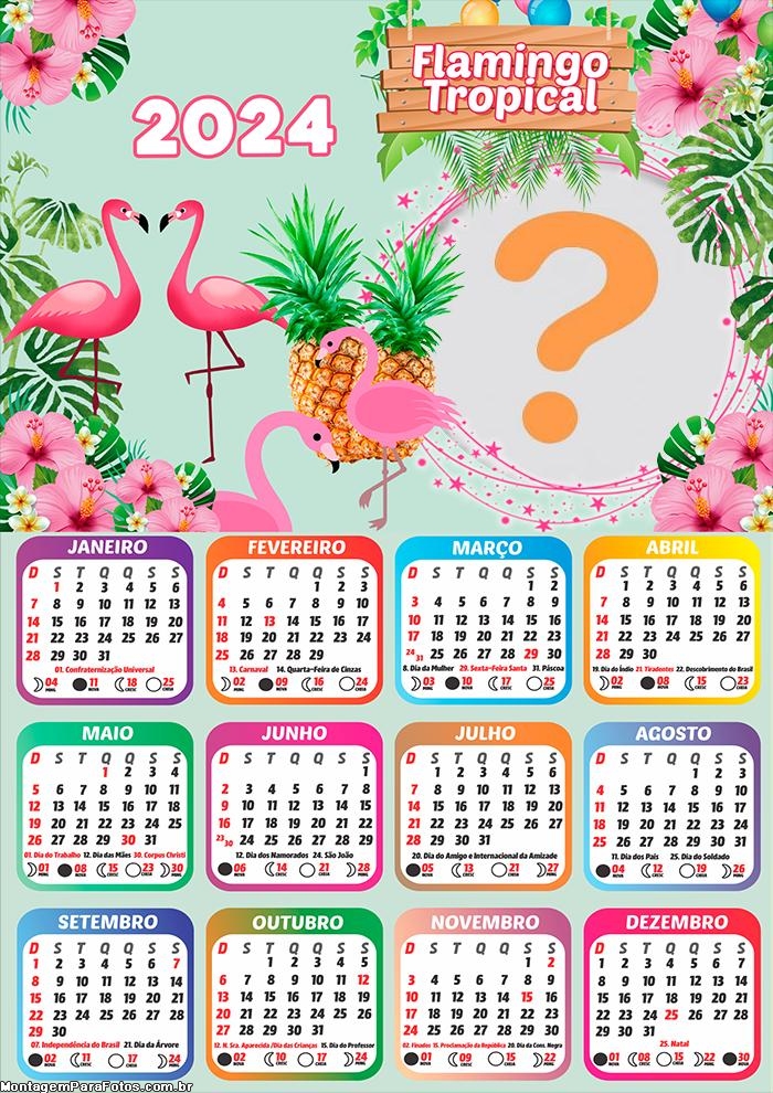 Calendário 2024 Criar Online Flamingo Tropical